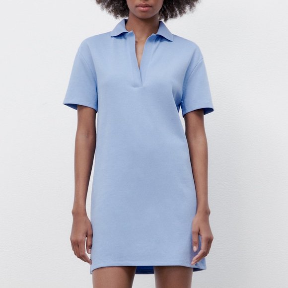 Zara Polo Style Shirt Dress Light Blue NWT - Picture 1 of 7